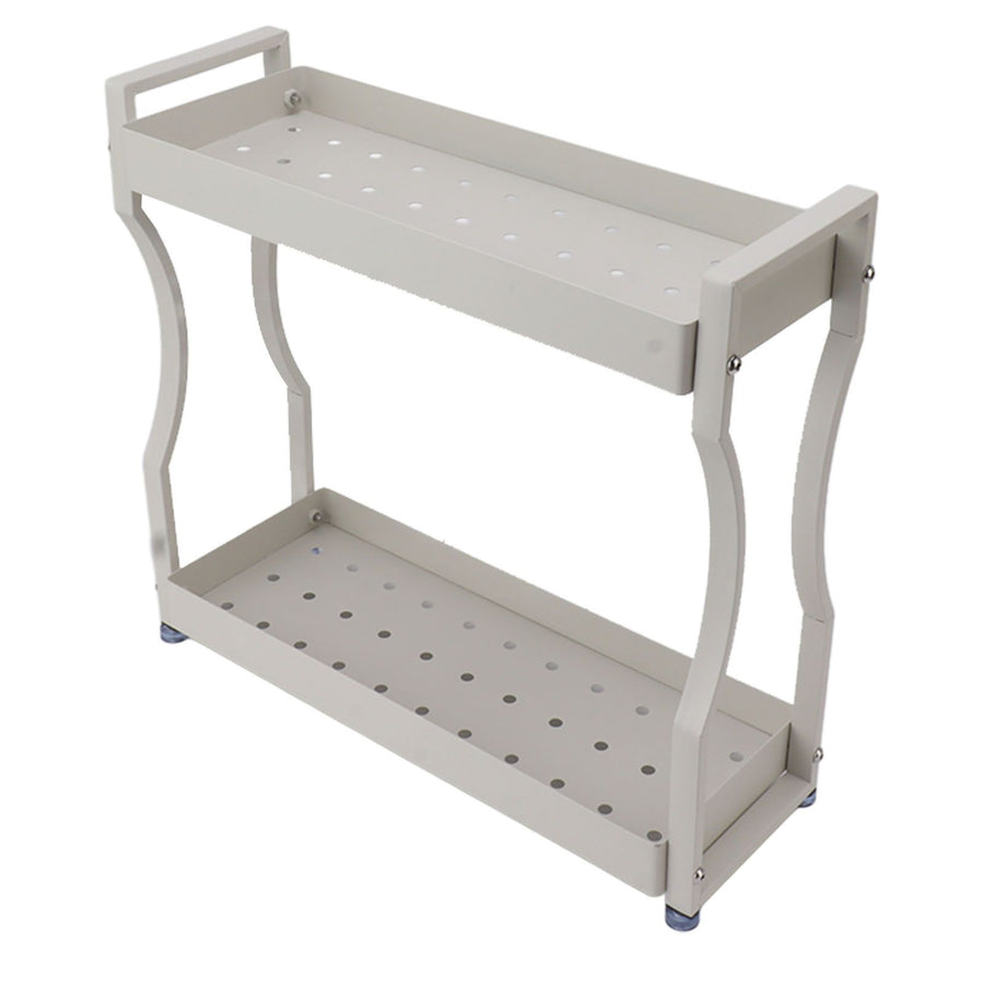 Coffee Bar Storage Rack Double Layer Cabinet Shelf Stainless Steel Countertop Organizer with Handles White 40cm / 15.7in