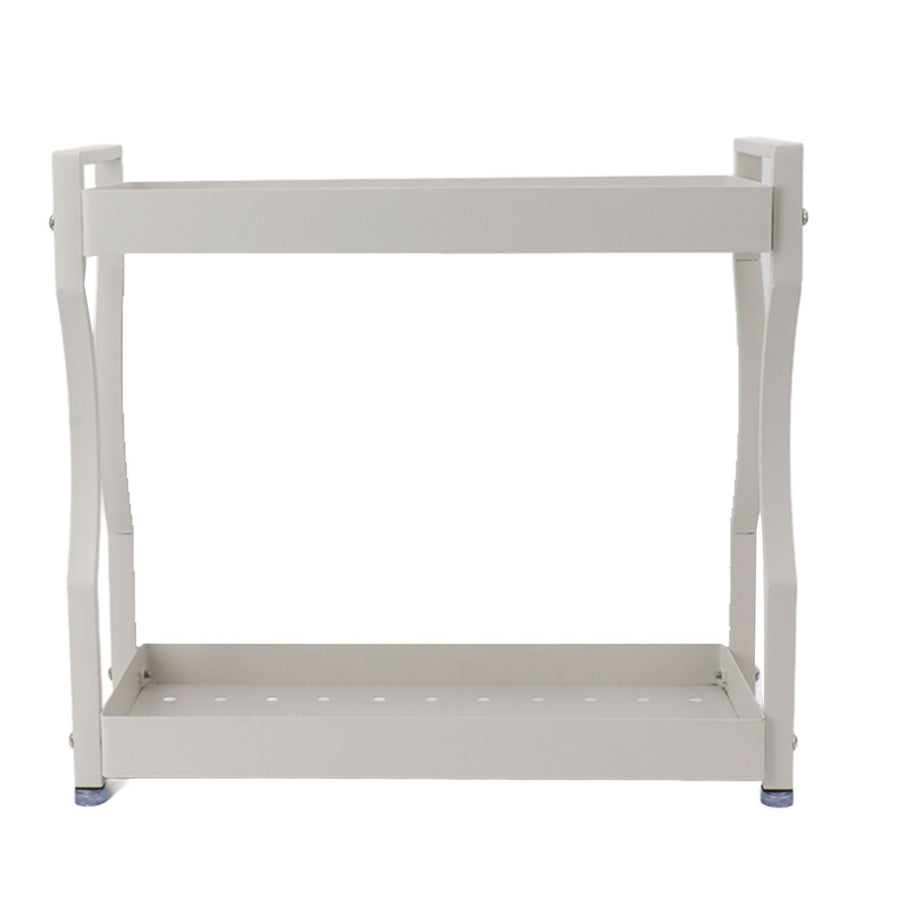 Coffee Bar Storage Rack Double Layer Cabinet Shelf Stainless Steel Countertop Organizer with Handles White 40cm / 15.7in