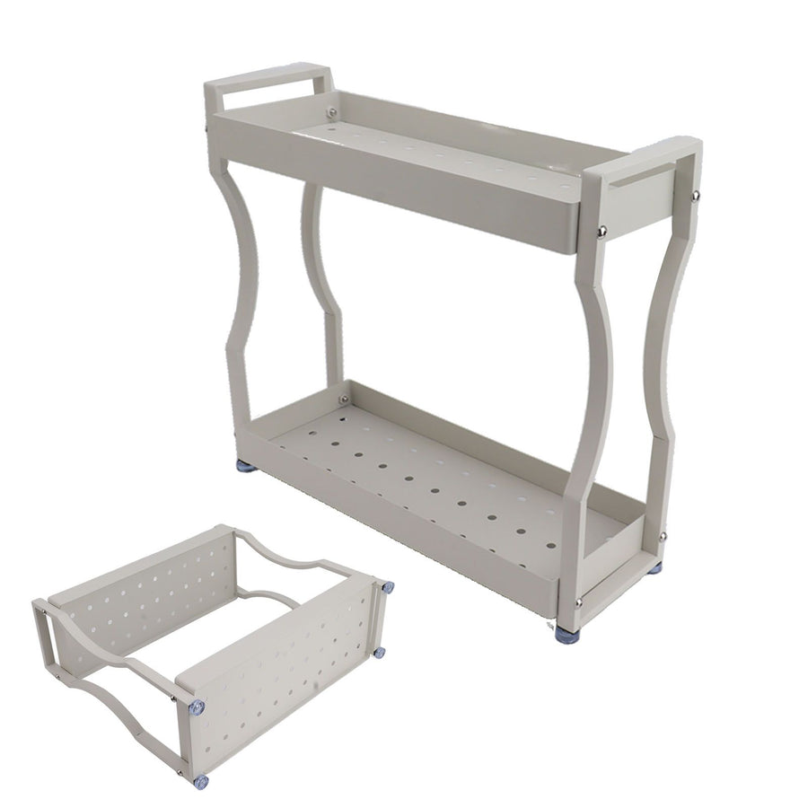 Coffee Bar Storage Rack Double Layer Cabinet Shelf Stainless Steel Countertop Organizer with Handles White 40cm / 15.7in