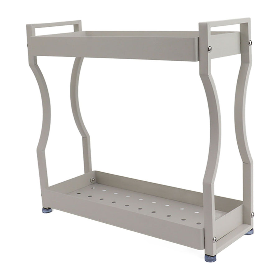 Coffee Bar Storage Rack Double Layer Cabinet Shelf Stainless Steel Countertop Organizer with Handles White 50cm / 19.7in