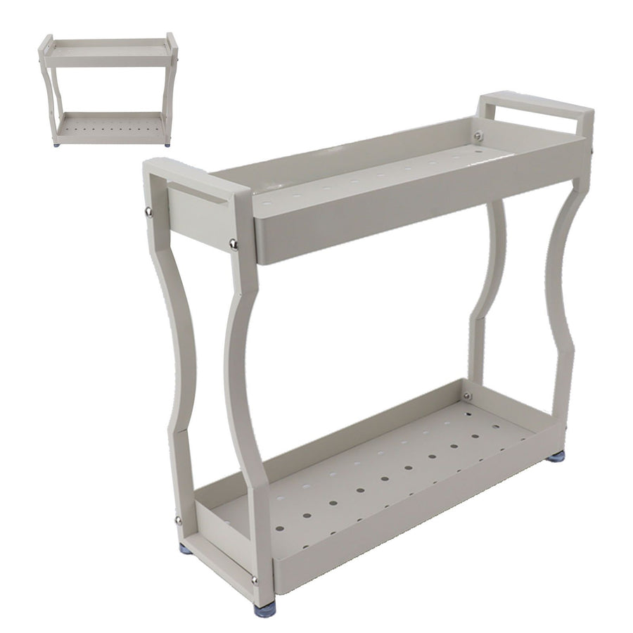Coffee Bar Storage Rack Double Layer Cabinet Shelf Stainless Steel Countertop Organizer with Handles White 50cm / 19.7in