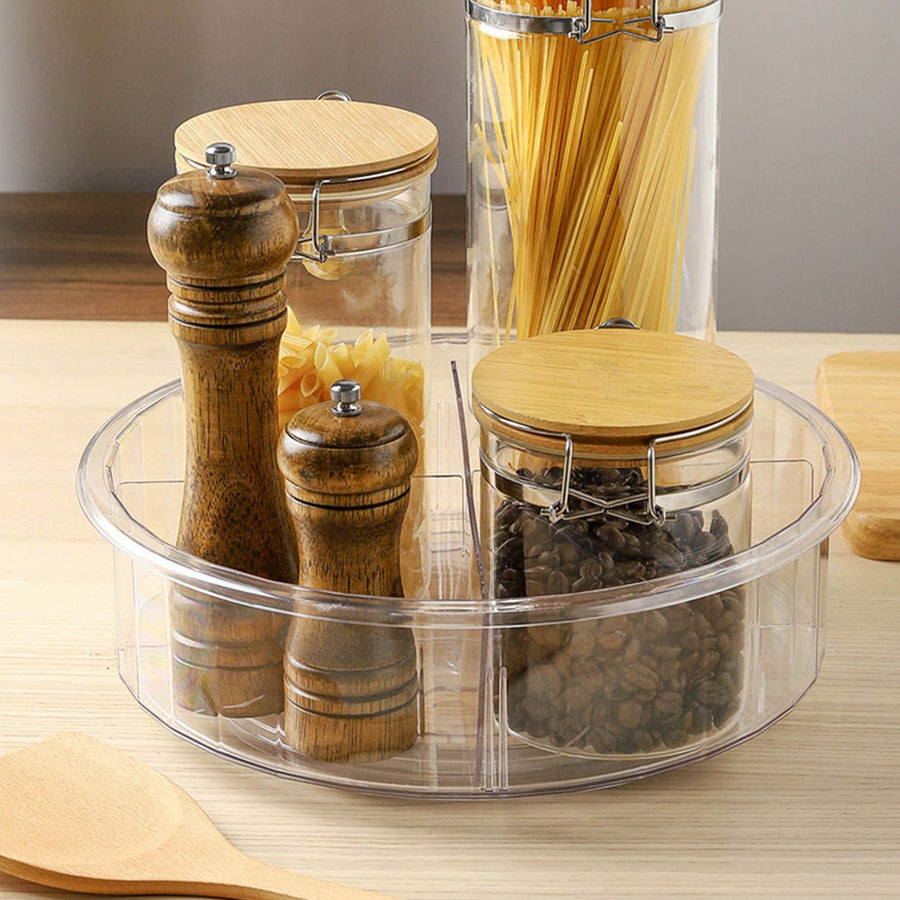 Round Clear Rotating Organization PET Rotatable Turntable Food Storage Container for Cabinet Pantry Refrigerator