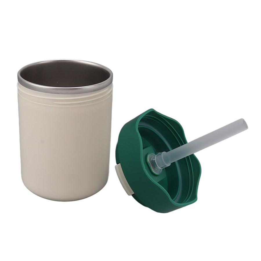 Insulated Coffee Mug Double Walled 304 Stainless Steel Portable Vacuum Water Cup with Straw 450ml Green
