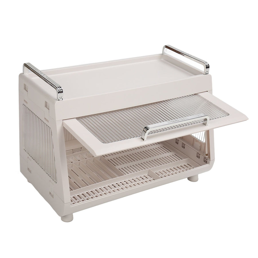 Dish Drying Rack Container with Lid Large Capacity 19x11x13in Sturdy Versatile Dish Drainer for Kitchen Bowls Plates White