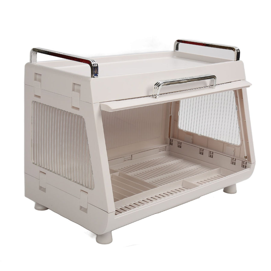 Dish Drying Rack Container with Lid Large Capacity 19x11x13in Sturdy Versatile Dish Drainer for Kitchen Bowls Plates White