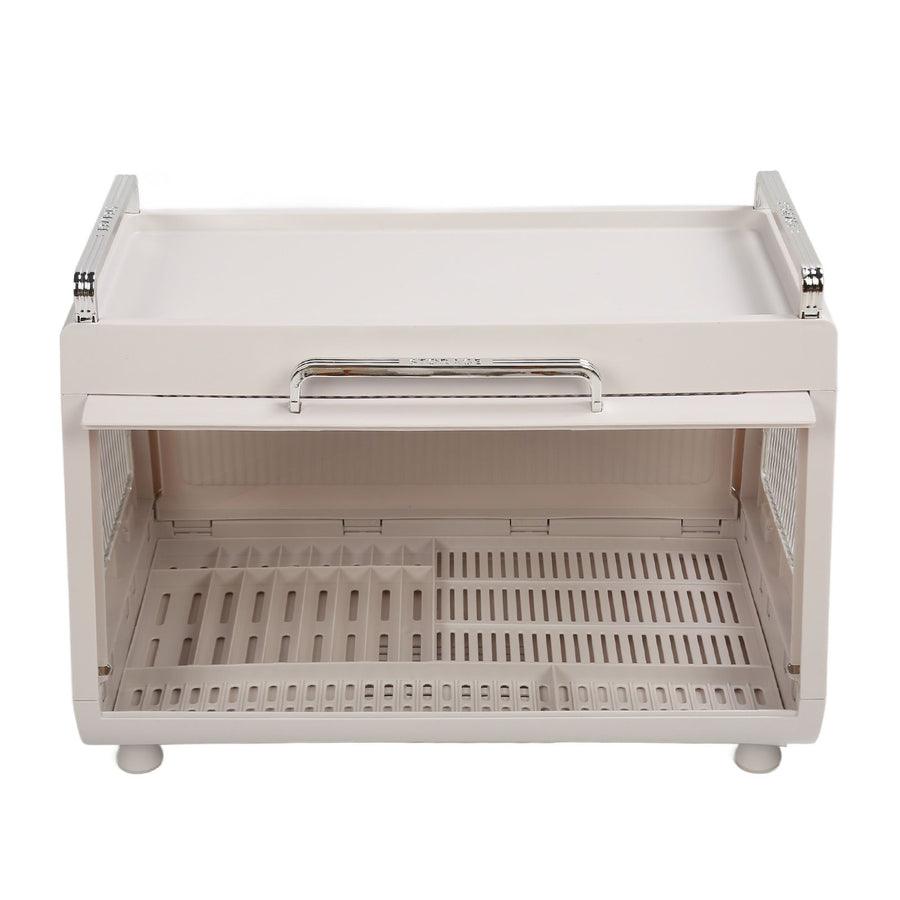 Dish Drying Rack Container with Lid Large Capacity 19x11x13in Sturdy Versatile Dish Drainer for Kitchen Bowls Plates White