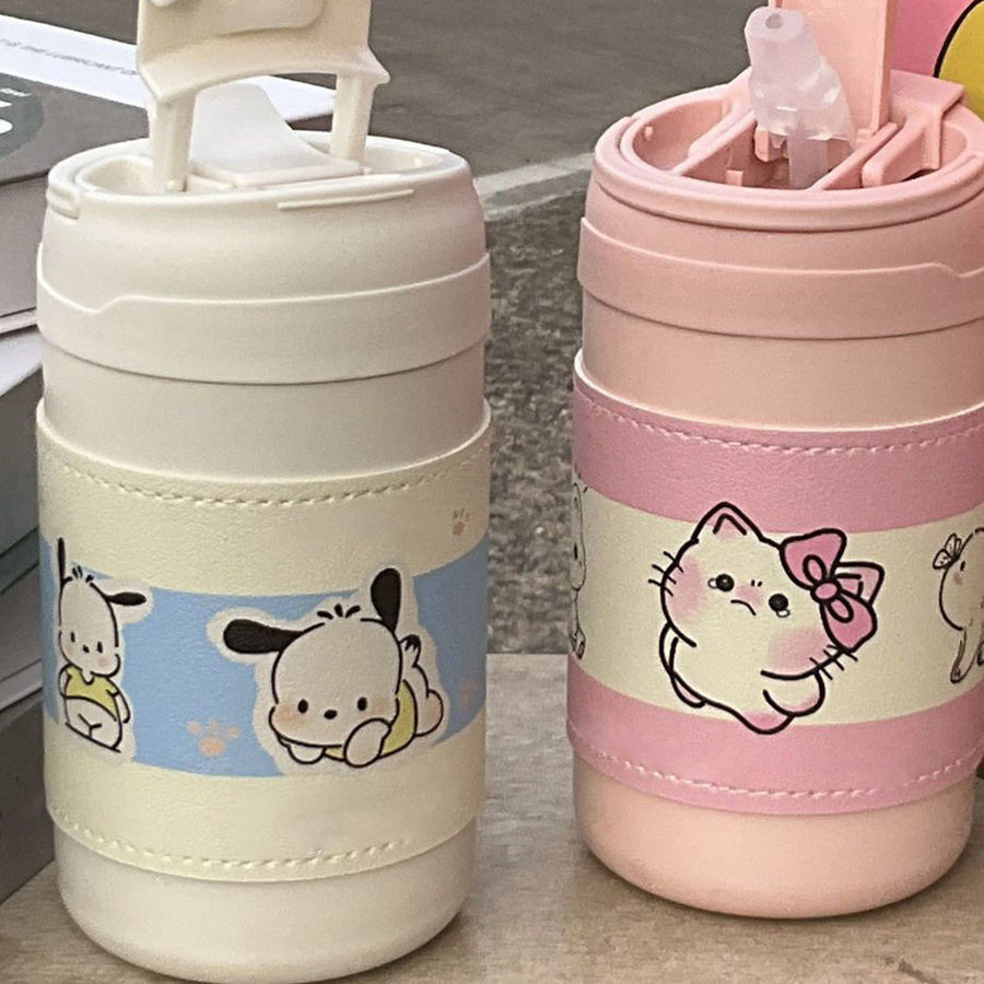 Stainless Steel Insulated Cup 500ml Large Capacity Cute Appearance Portable Insulated Water Bottle with Straw