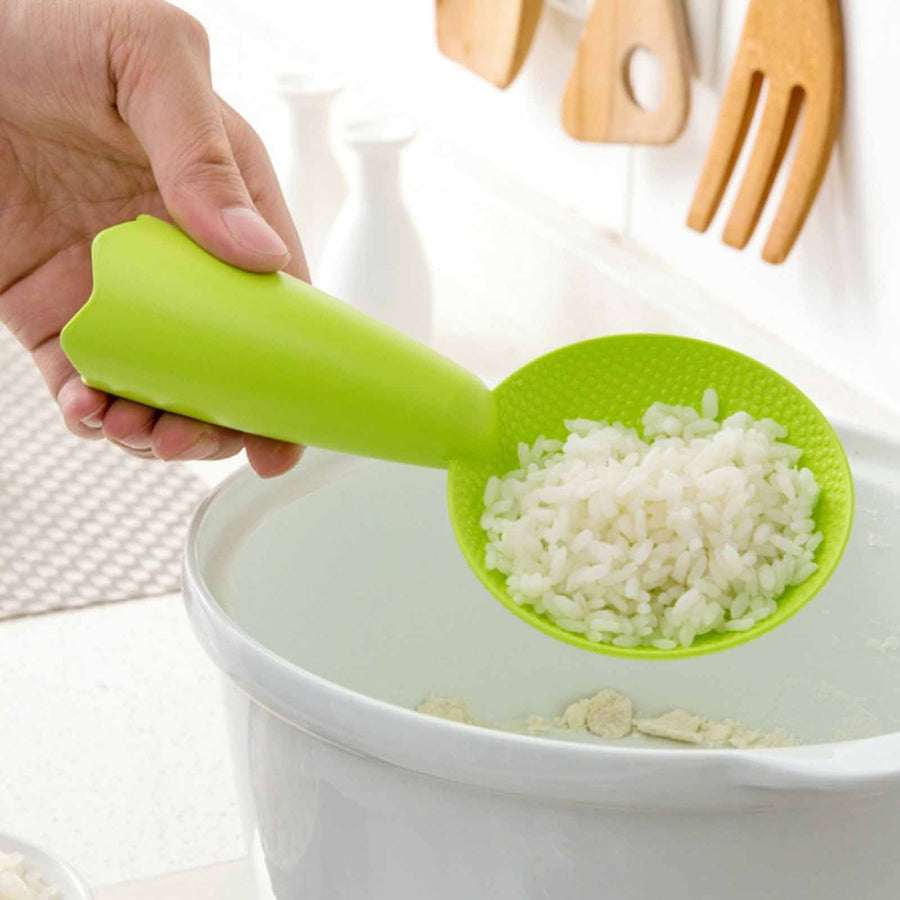Rice Spoon Smile Face Pattern Preven Sticking Standable Rice Cooker Spatula for Home Use Green