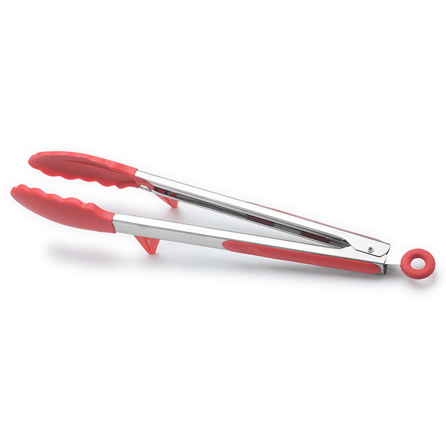 Food Tong Prevent Slip Stick Proof Odorless Silicone Grip Tong with Bracket for Kitchen Barbecue Grilling Red 9 Inch