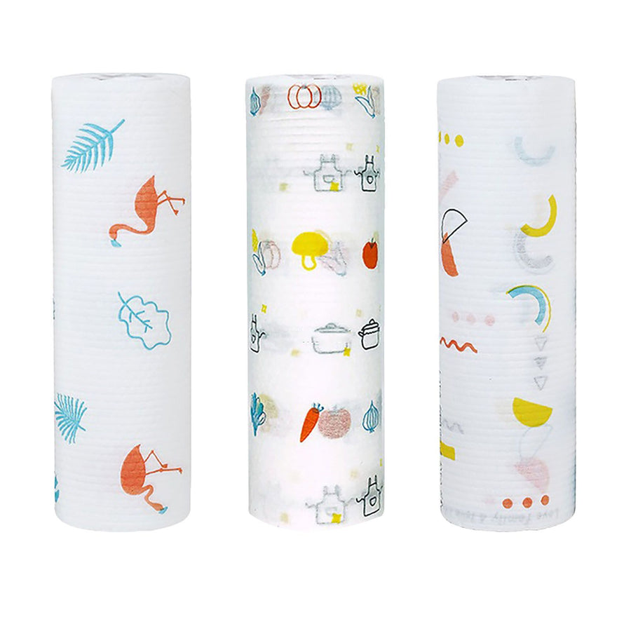 Disposable Cleansing Cloths Roll Wet Dry Use Non Woven Fabric Printed Disposable Dish Towels