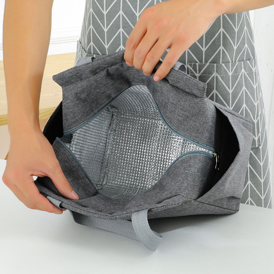 Insulated Lunch Bag Stylish Simple Large Capacity Thickened Aluminum Foil Lunchbox Handbag for Work School Travel Grey