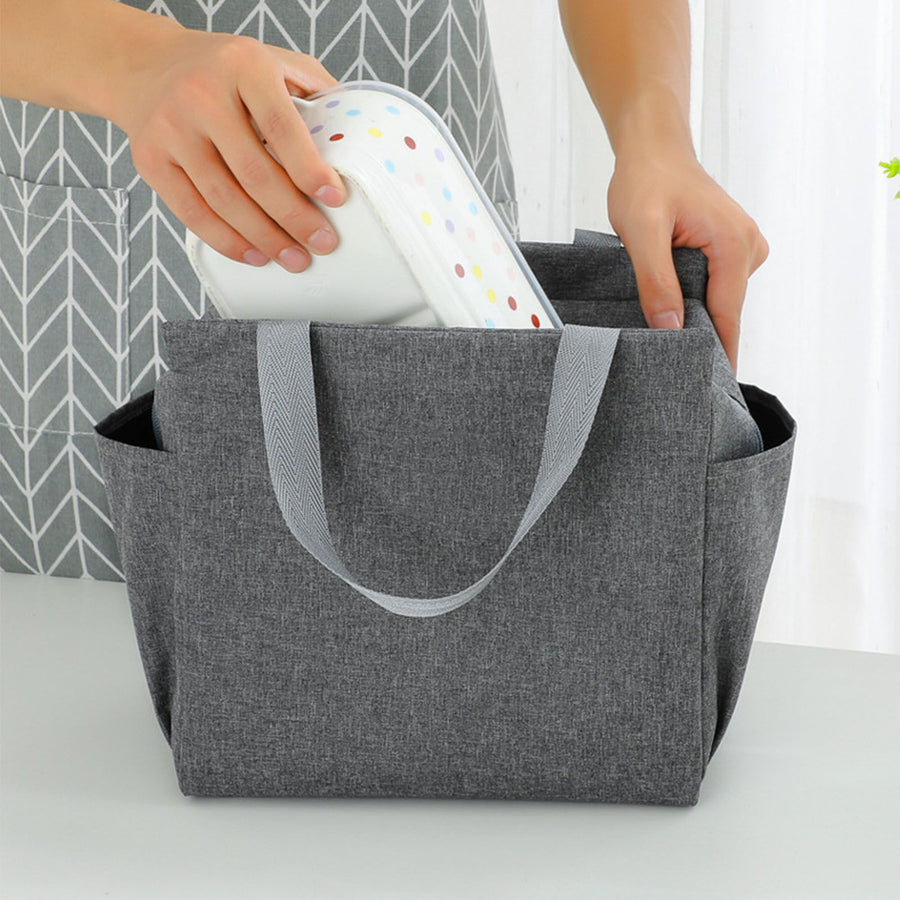 Insulated Lunch Bag Stylish Simple Large Capacity Thickened Aluminum Foil Lunchbox Handbag for Work School Travel Grey