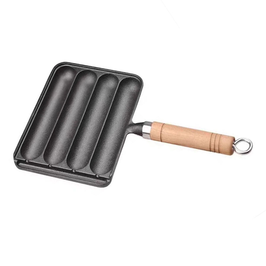 Sausage Grilling Pan Professional Efficient Prevents Stick Spill Proof Thickened Cast Iron Sausage Pan Hot Dog Grill Pan for Home Kitchen Outdoor