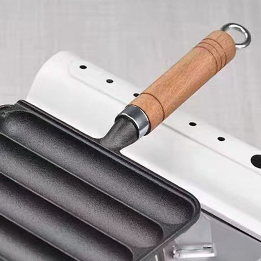 Sausage Grilling Pan Professional Efficient Prevents Stick Spill Proof Thickened Cast Iron Sausage Pan Hot Dog Grill Pan for Home Kitchen Outdoor