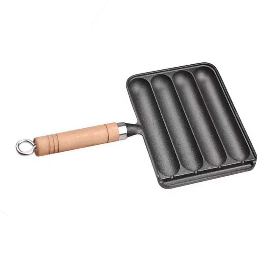 Sausage Grilling Pan Professional Efficient Prevents Stick Spill Proof Thickened Cast Iron Sausage Pan Hot Dog Grill Pan for Home Kitchen Outdoor