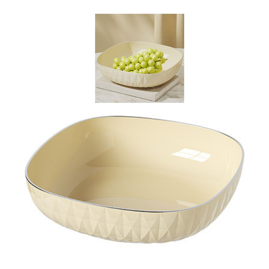 Plastic Large Capacity Fruit Plate Household Simple Round Snack Candy Fruit Plate for Living Room Coffee Table Diamond Stripe Pattern