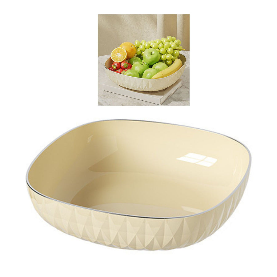 Plastic Large Capacity Fruit Plate Household Simple Round Snack Candy Fruit Plate for Living Room Coffee Table Diamond Stripe Pattern