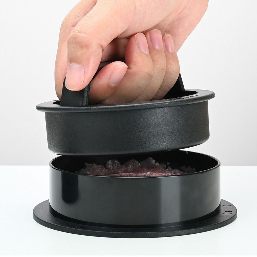 3 in 1 Hamburger Press Easy Release Non Stick Stuffed Burger Press Round Plastic Manual Meat Patty Maker for Kitchen Black