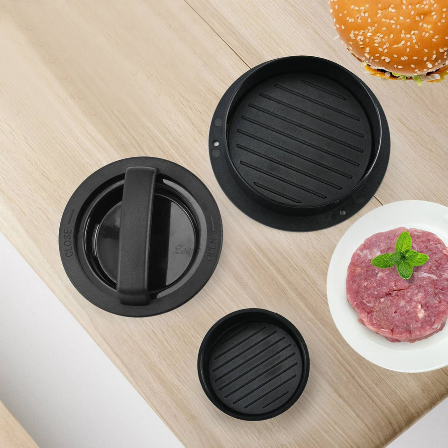 3 in 1 Hamburger Press Easy Release Non Stick Stuffed Burger Press Round Plastic Manual Meat Patty Maker for Kitchen Black