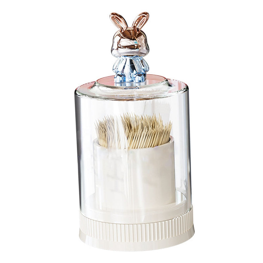 Toothpick Holder with Cute Rabbit Transparent Lid Large Capacity Round Toothpick Box for Kitchen Restaurant