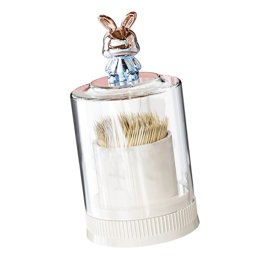 Toothpick Holder with Cute Rabbit Transparent Lid Large Capacity Round Toothpick Box for Kitchen Restaurant