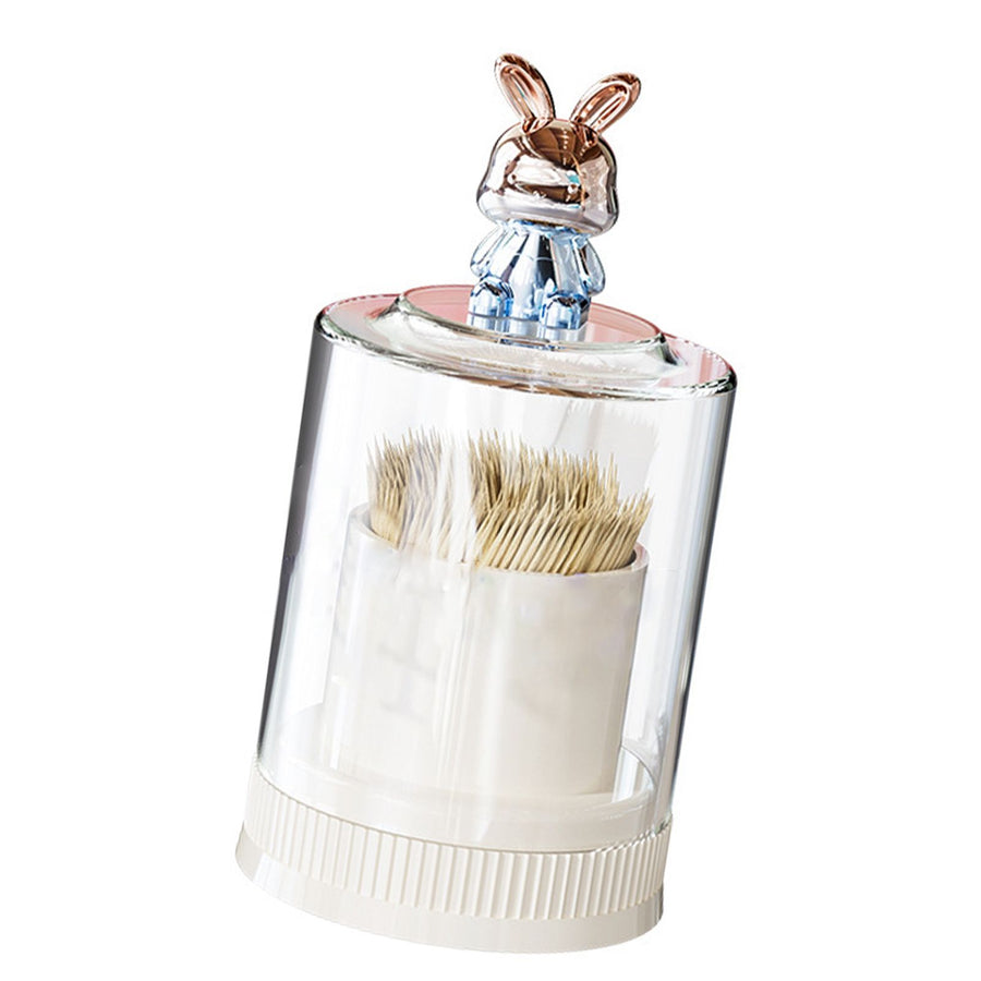Toothpick Holder with Cute Rabbit Transparent Lid Large Capacity Round Toothpick Box for Kitchen Restaurant