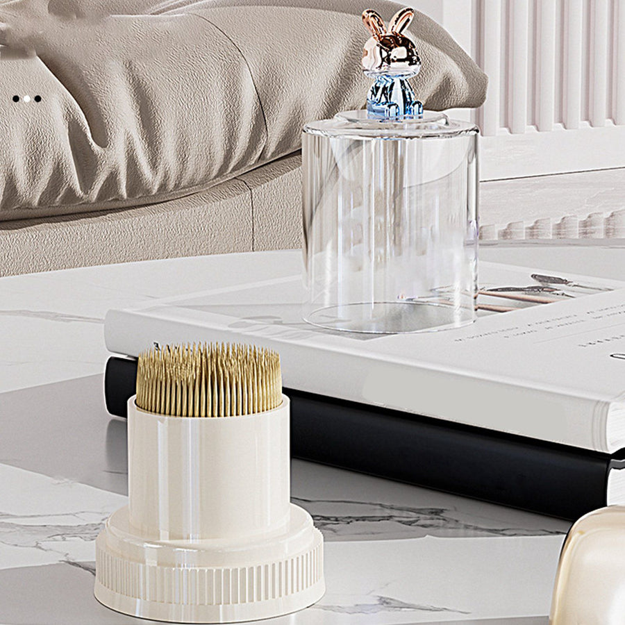 Toothpick Holder with Cute Rabbit Transparent Lid Large Capacity Round Toothpick Box for Kitchen Restaurant