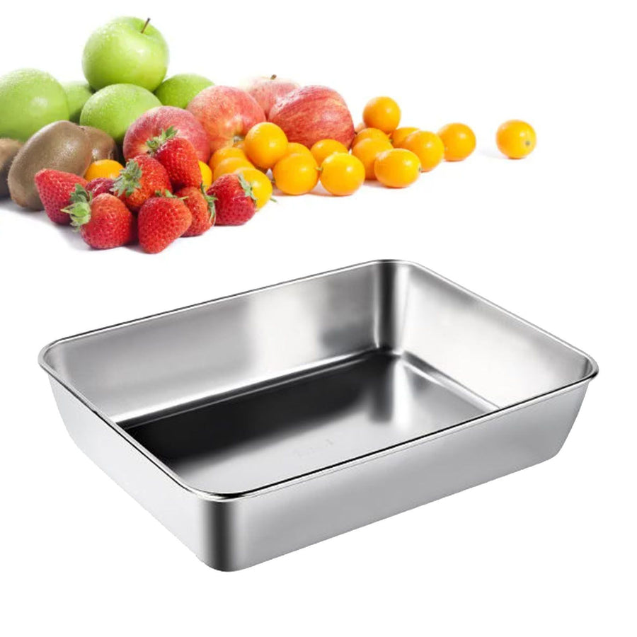 304 Stainless Steel Tray Dish Plate Rectangle Food Storage Container for Fruit Vegetables Dishwasher Safe 2200ml 25x19.5x5cm / 9.8x7.7x2.0in