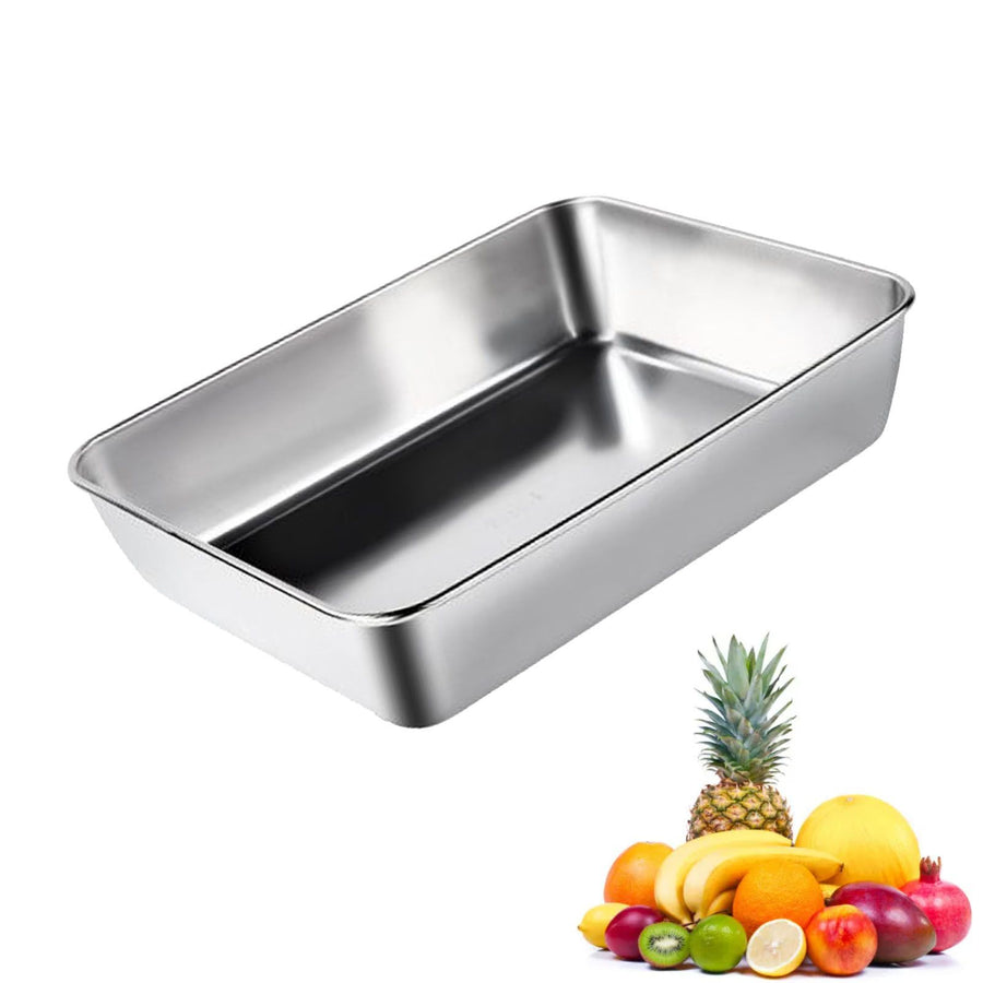 304 Stainless Steel Tray Dish Plate Rectangle Food Storage Container for Fruit Vegetables Dishwasher Safe 2200ml 25x19.5x5cm / 9.8x7.7x2.0in