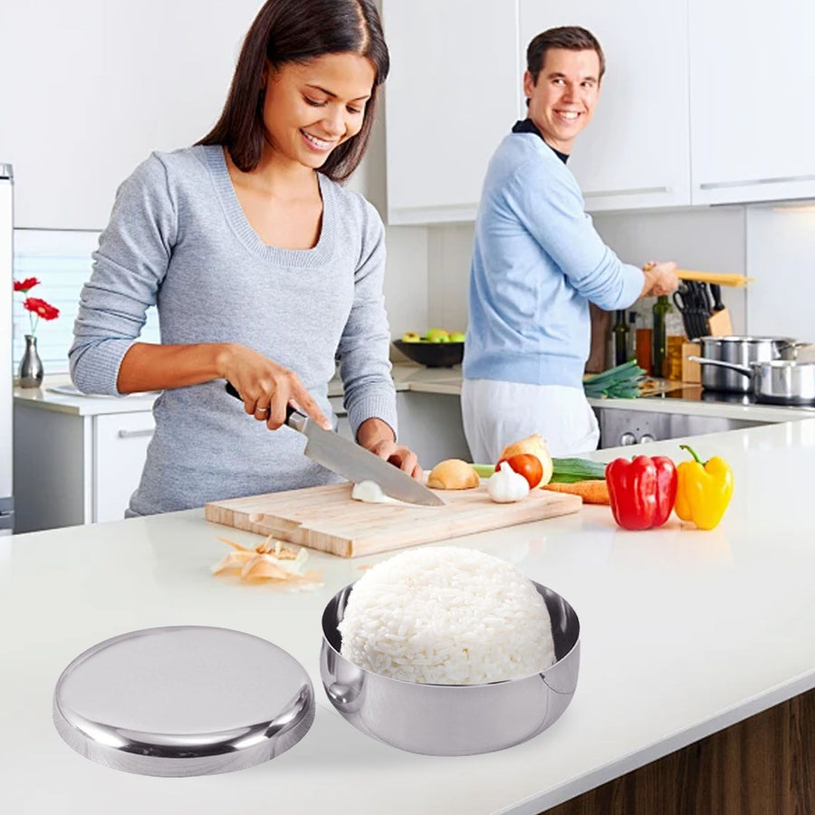 Stainless Steel Rice Bowl with Lids Multiple Purpose Single Layer Mixing Bowl for Home Kitchen Large 11.9x4.7cm