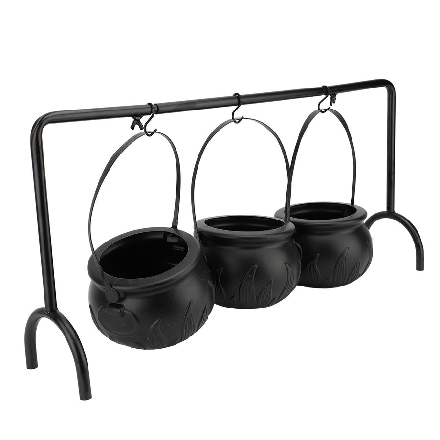 Witch Cauldron Set 3 Candy Serving Bowls Plastic Witch Cauldron On Rack Party Decoration