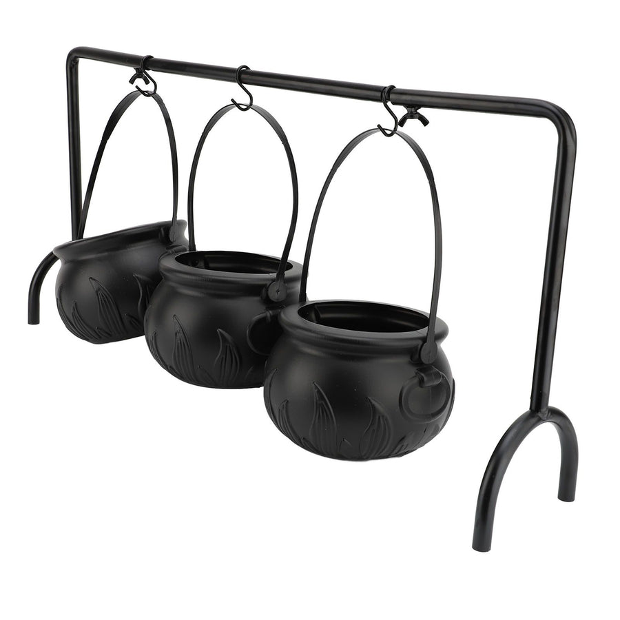 Witch Cauldron Set 3 Candy Serving Bowls Plastic Witch Cauldron On Rack Party Decoration