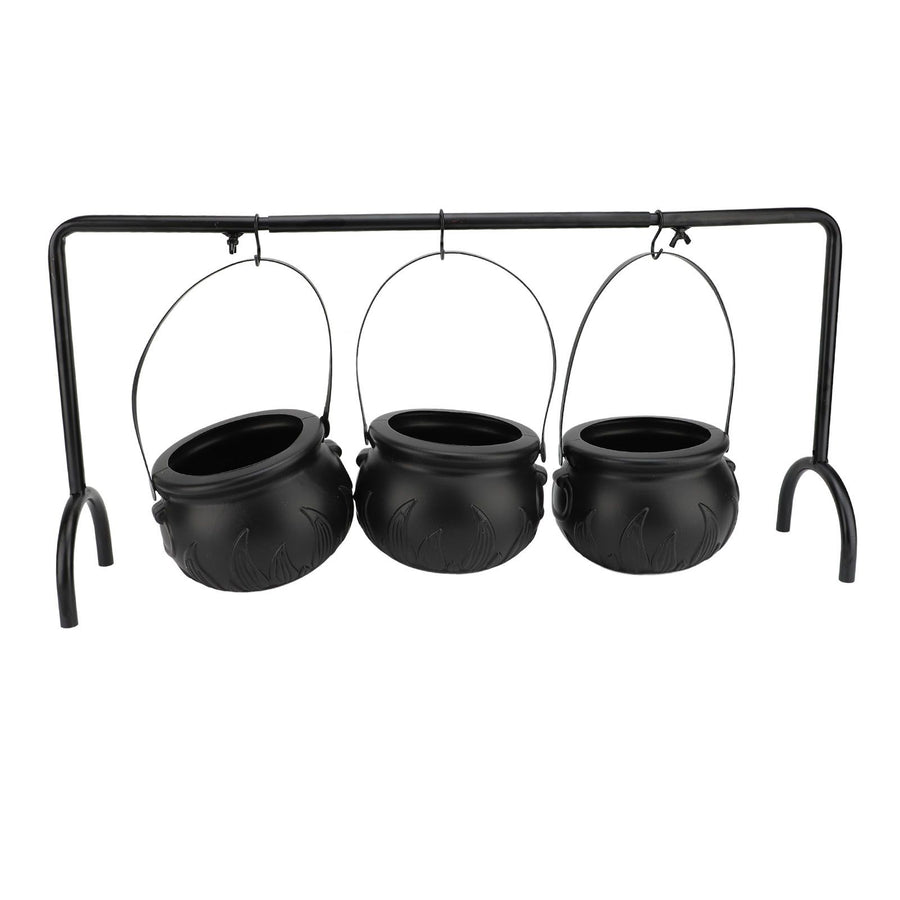 Witch Cauldron Set 3 Candy Serving Bowls Plastic Witch Cauldron On Rack Party Decoration