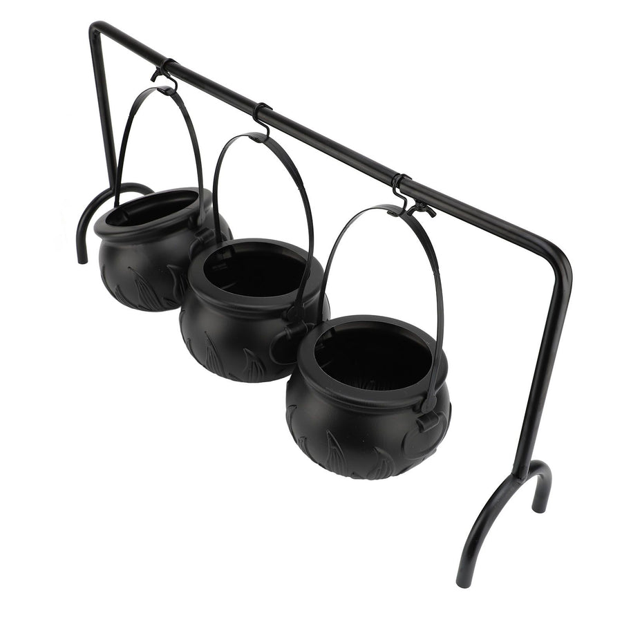 Witch Cauldron Set 3 Candy Serving Bowls Plastic Witch Cauldron On Rack Party Decoration
