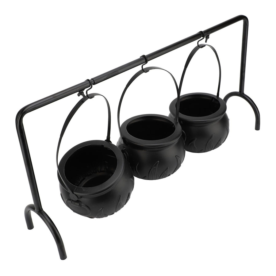 Witch Cauldron Set 3 Candy Serving Bowls Plastic Witch Cauldron On Rack Party Decoration