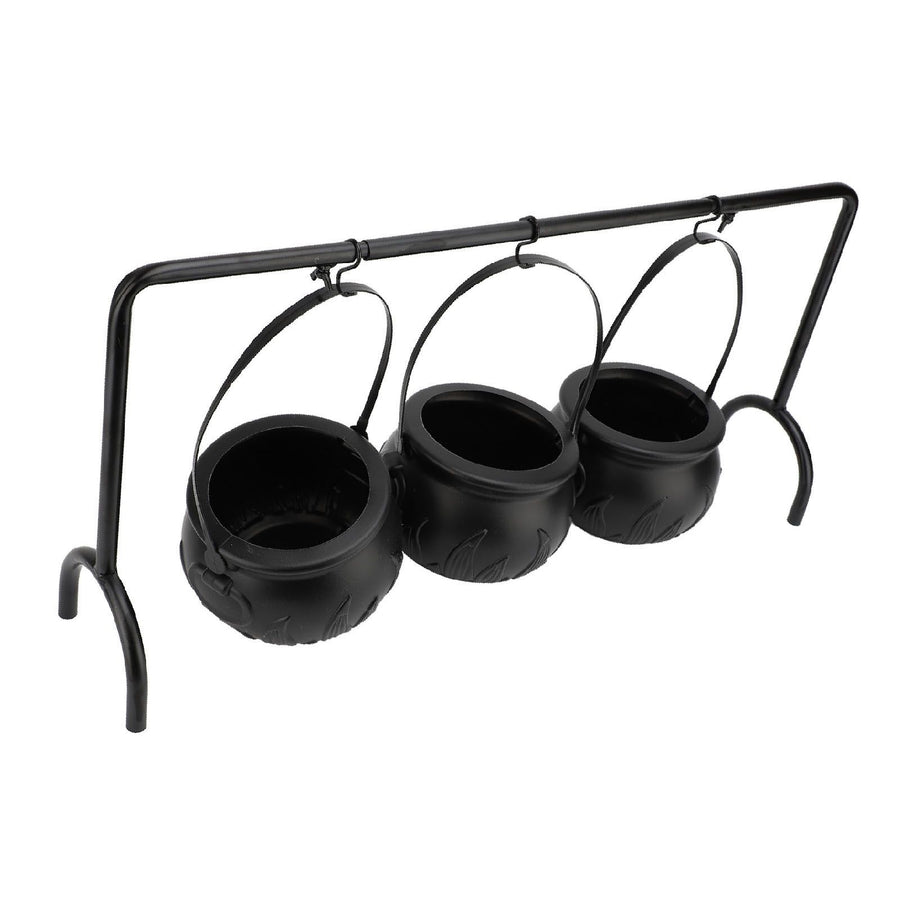 Witch Cauldron Set 3 Candy Serving Bowls Plastic Witch Cauldron On Rack Party Decoration