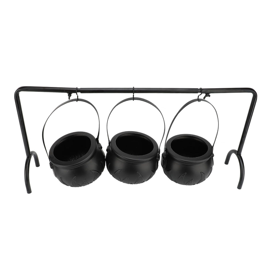 Witch Cauldron Set 3 Candy Serving Bowls Plastic Witch Cauldron On Rack Party Decoration