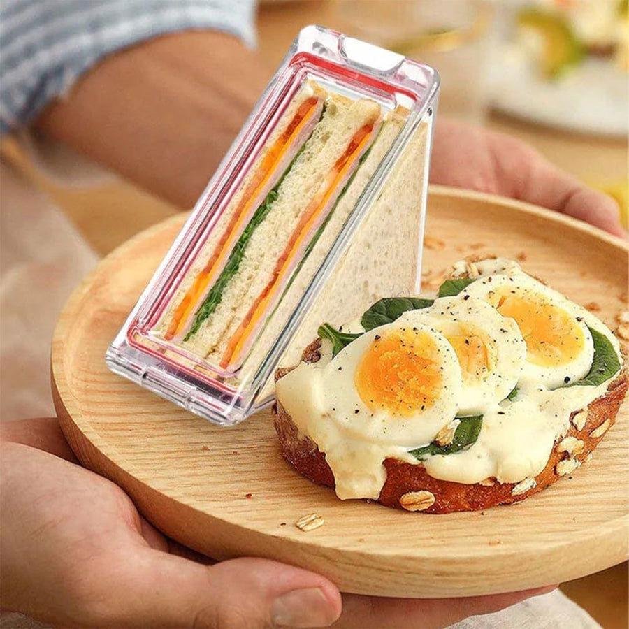 2PCS Triangle Sandwich Container Transparent Washable Multifunctional Sandwich Storage Case