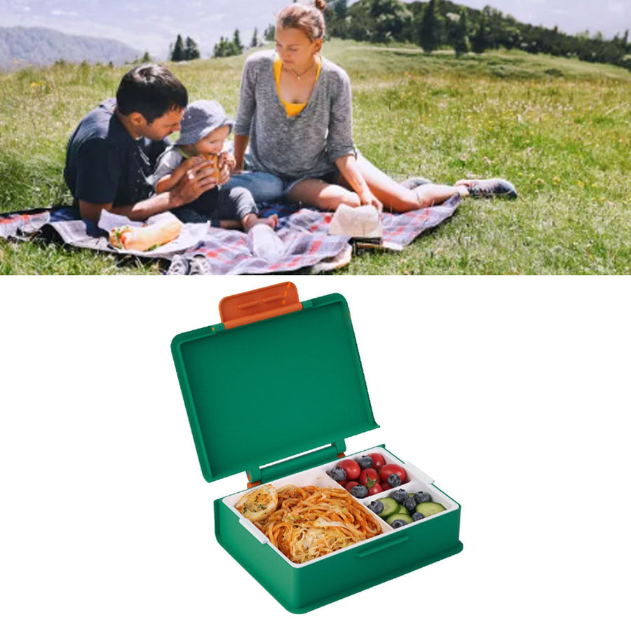 Kids Lunch Box 3 Compartments Large Capacity Cute Insulated Lunch Container for School Office Travel Green