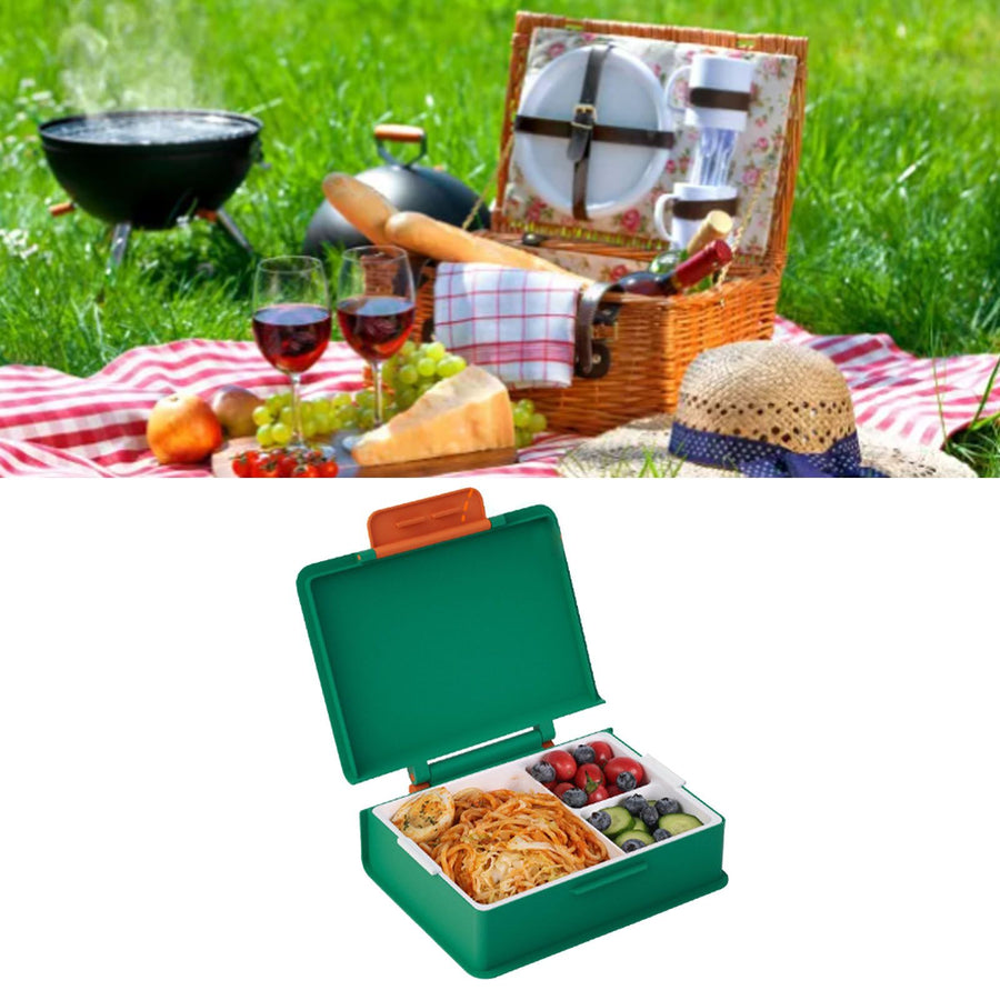 Kids Lunch Box 3 Compartments Large Capacity Cute Insulated Lunch Container for School Office Travel Green