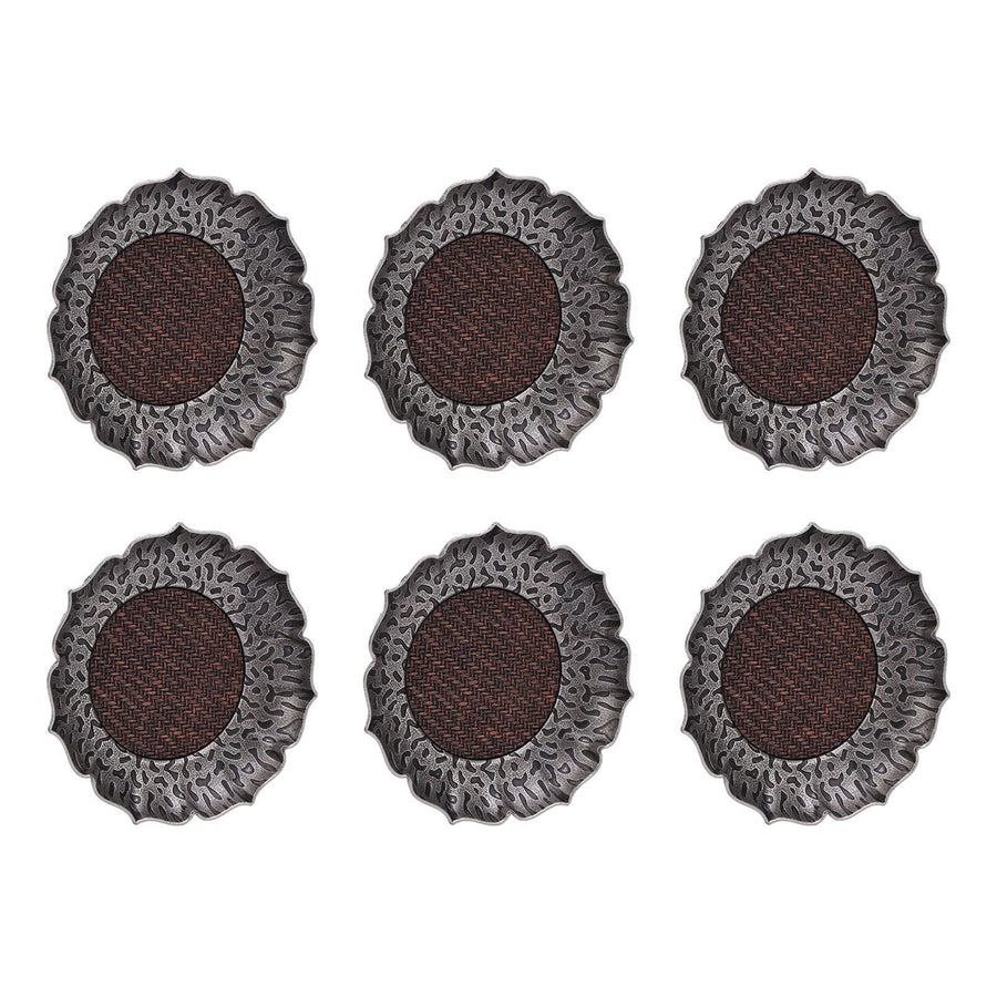 6pcs Coaster Zinc Alloy Hammered Vintage Heat Resistant Cup Mat for Family Gatherings Tea Ceremony Events