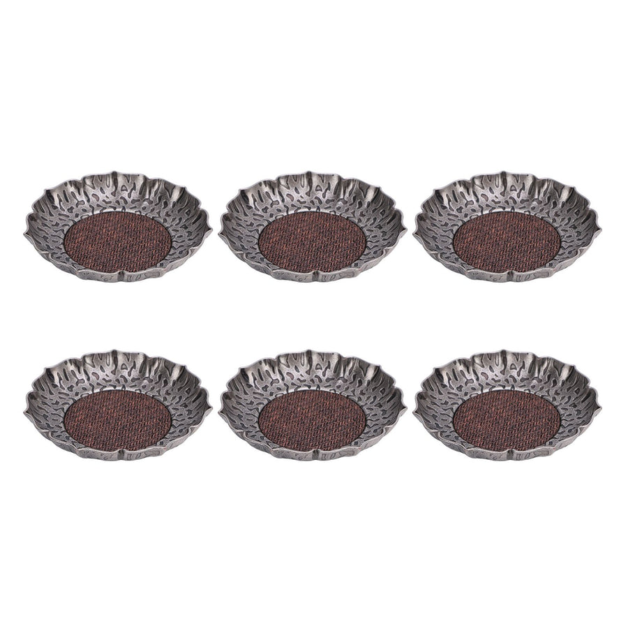 6pcs Coaster Zinc Alloy Hammered Vintage Heat Resistant Cup Mat for Family Gatherings Tea Ceremony Events