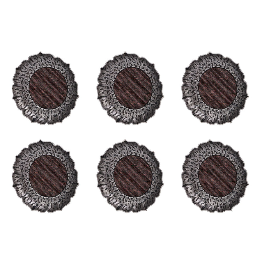 6pcs Coaster Zinc Alloy Hammered Vintage Heat Resistant Cup Mat for Family Gatherings Tea Ceremony Events