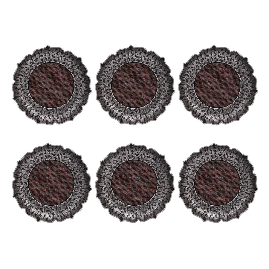6pcs Coaster Zinc Alloy Hammered Vintage Heat Resistant Cup Mat for Family Gatherings Tea Ceremony Events