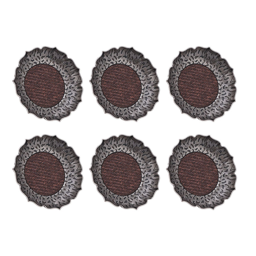 6pcs Coaster Zinc Alloy Hammered Vintage Heat Resistant Cup Mat for Family Gatherings Tea Ceremony Events