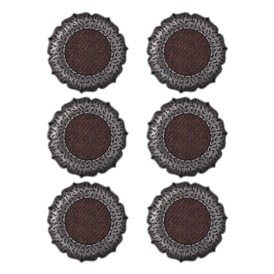 6pcs Coaster Zinc Alloy Hammered Vintage Heat Resistant Cup Mat for Family Gatherings Tea Ceremony Events