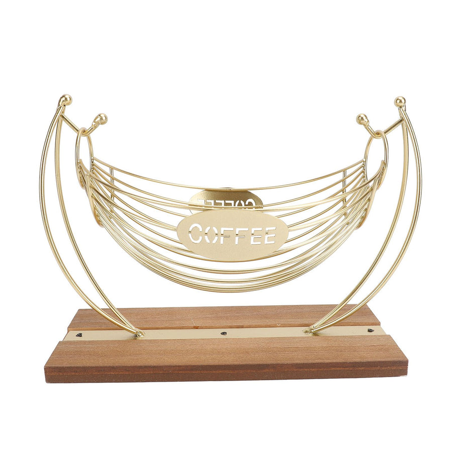 Coffee Pod Holder Iron Hammock Coffee Capsule Storage Basket Bar Countertop Organizer with Wood Base for Kitchen Office