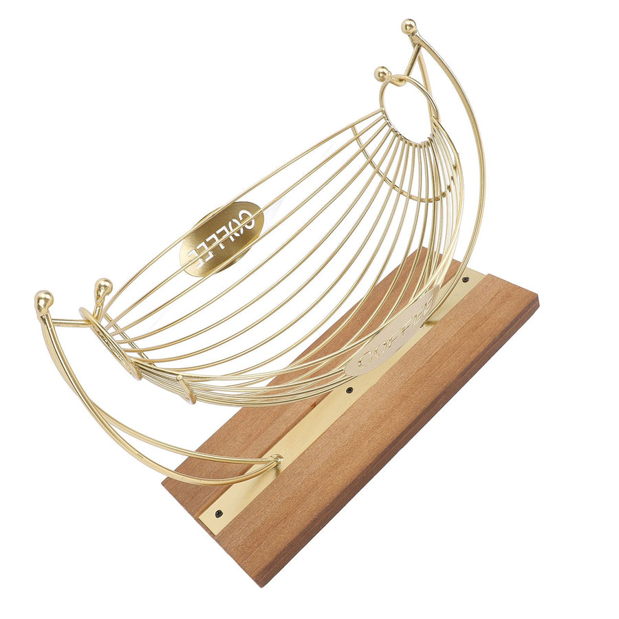 Coffee Pod Holder Iron Hammock Coffee Capsule Storage Basket Bar Countertop Organizer with Wood Base for Kitchen Office