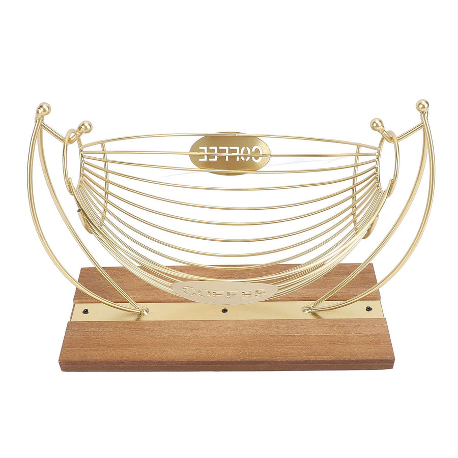 Coffee Pod Holder Iron Hammock Coffee Capsule Storage Basket Bar Countertop Organizer with Wood Base for Kitchen Office