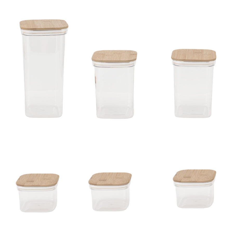 Food Storage Jars Plastic Airtight Containers with Bambusoideae Lids Kitchen Square Clear Canisters for Grain Nuts Tea 1Pc 2000ml 2Pc 1300ml 3Pc 600ml